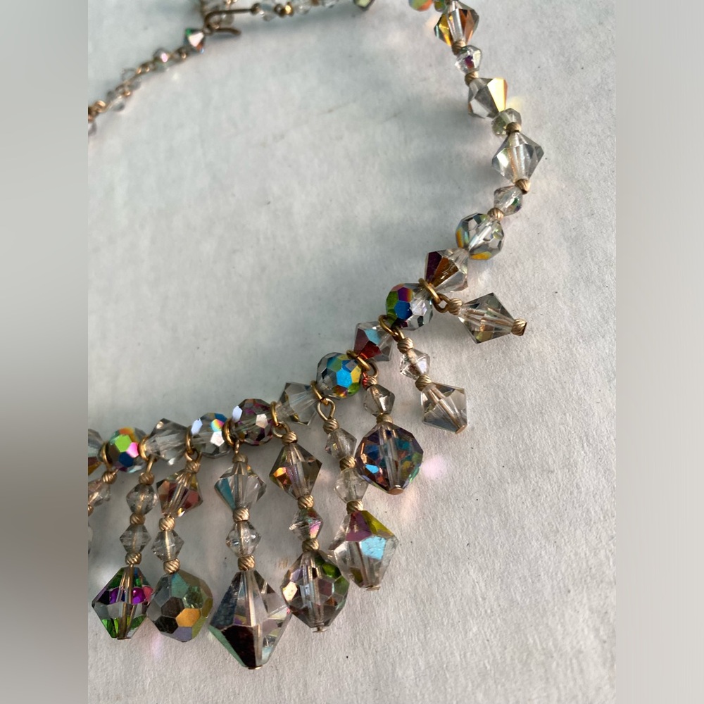 Vintage Aurora Borealis Drop Necklace ￼